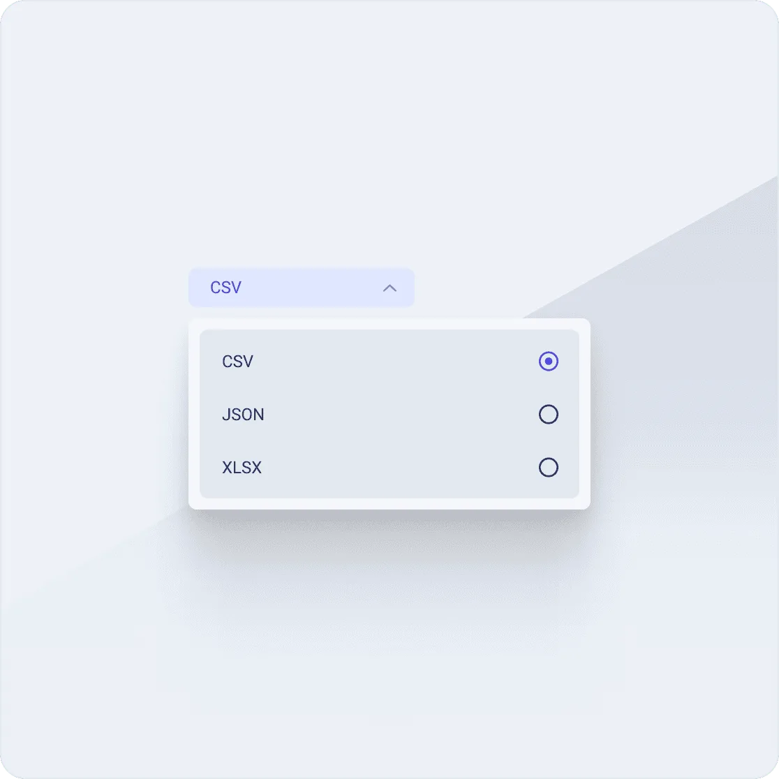 Vesper download format selector with CSV, JSON and XLSX options