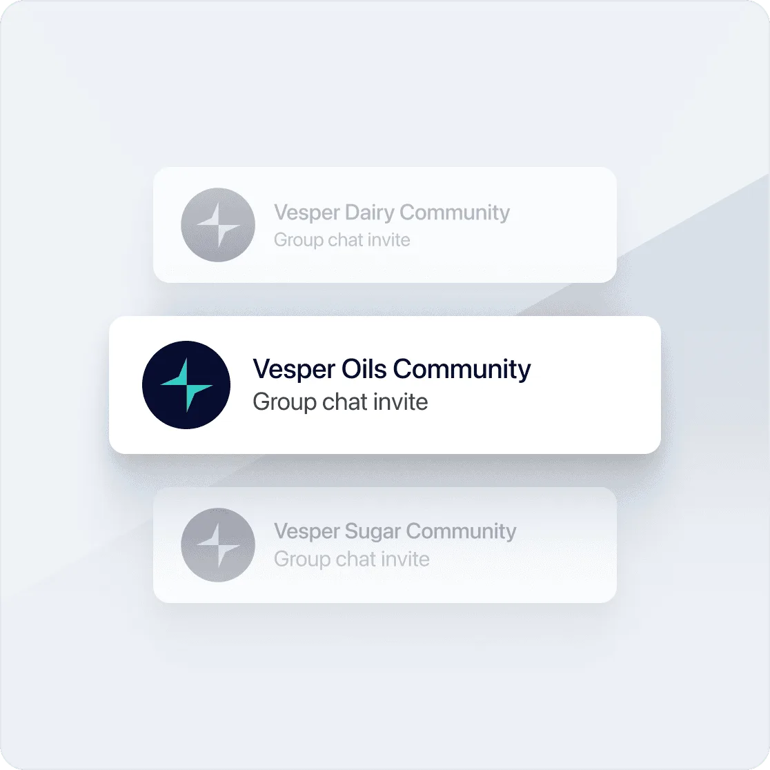 Vesper commodity community group-chat invitations for dairy, oils and sugar