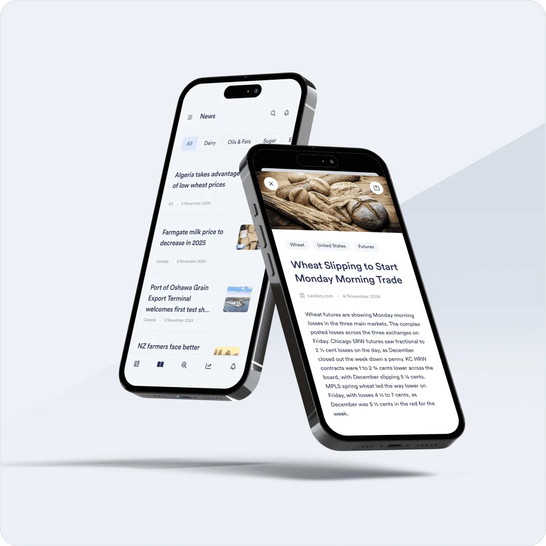 Vesper Nachrichten-Feed und ein Nachrichtenartikel auf Smartphones