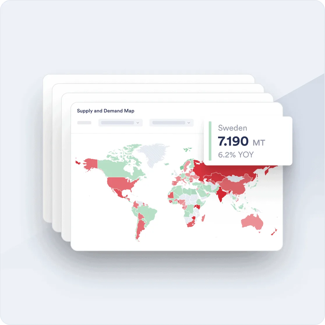 Vesper supply and demand world map shading production and stock levels by country