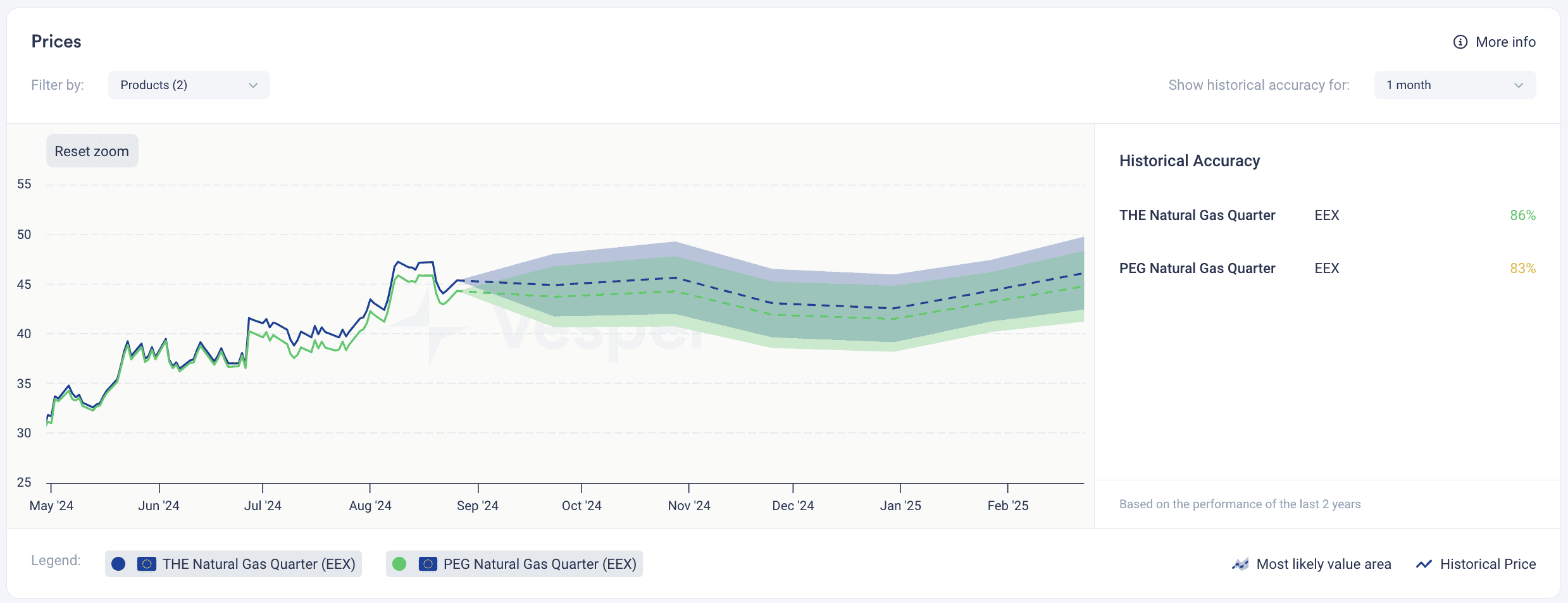 Vesper natural gas price forecast for a European agricultural processing facility